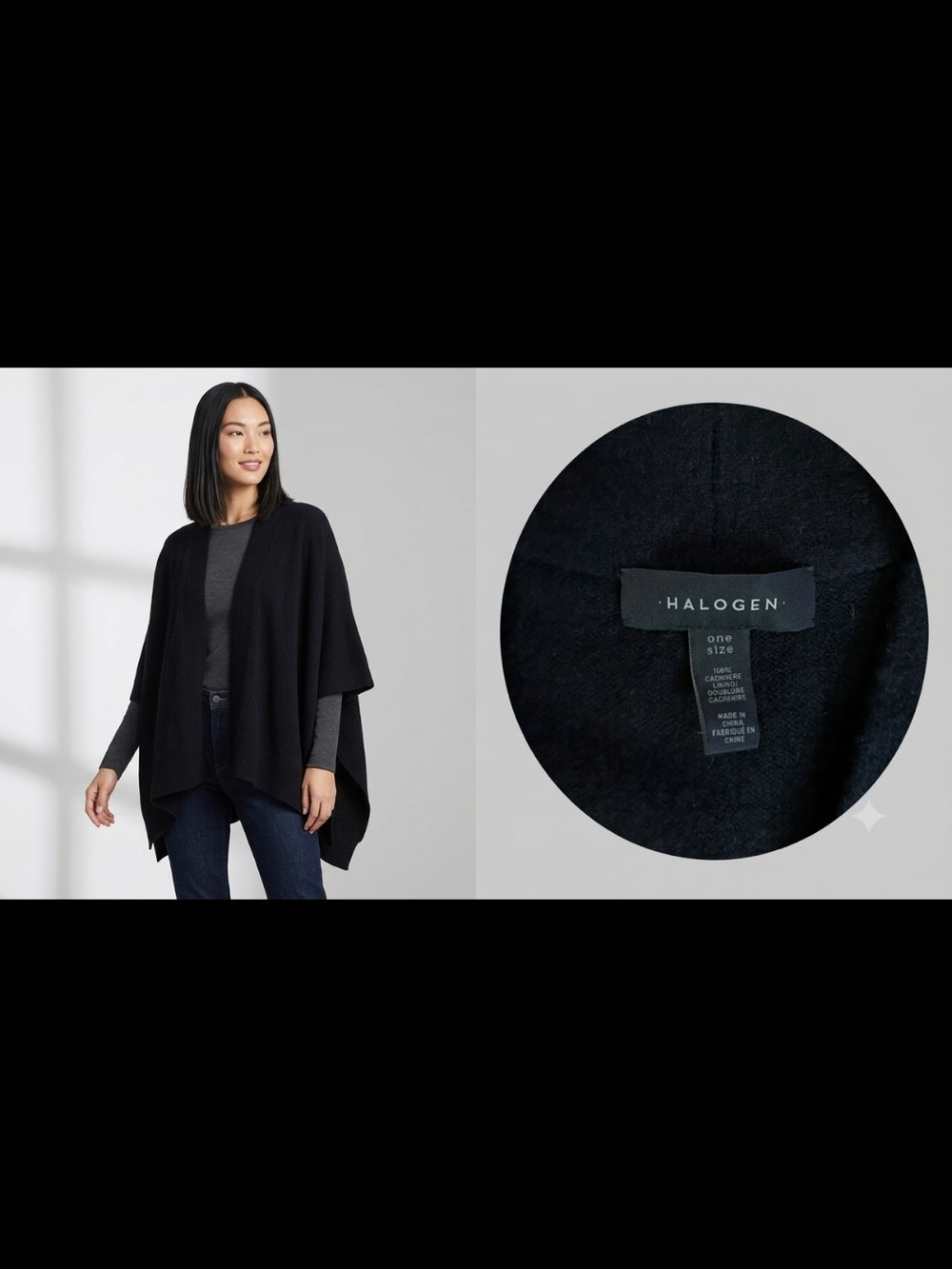 Halogen Black Open-Front Poncho